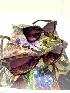 Two Pairs Margaret Joseph Sunglasses Tortoise Cat-Eye & Black & Gold.